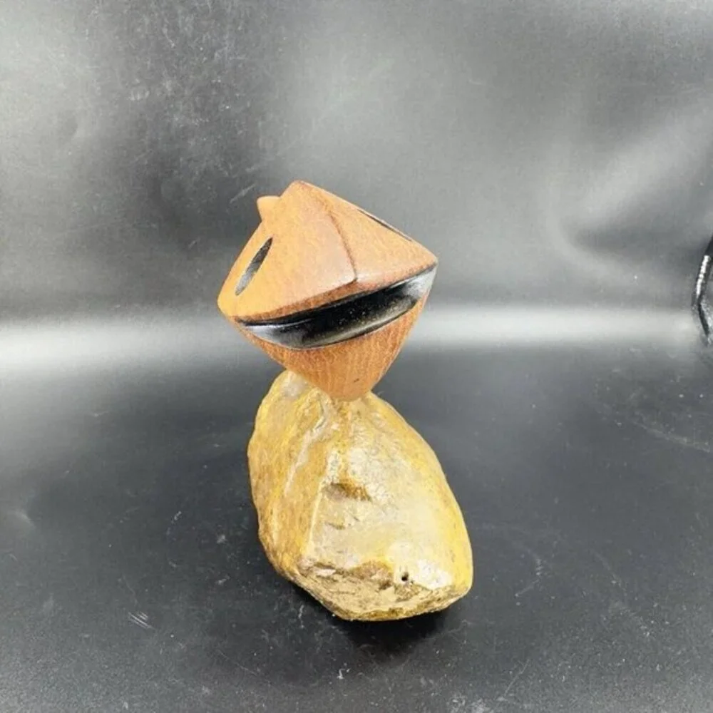 Vintage Hand‎ Carved Decorative Beach Fish Shorebird Hand Made Wood On Stone VTG
